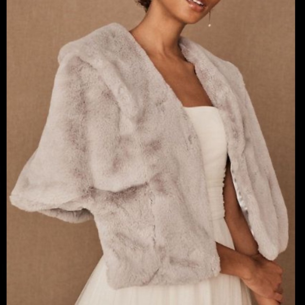 BHLDN Gray Faux Fur Cape